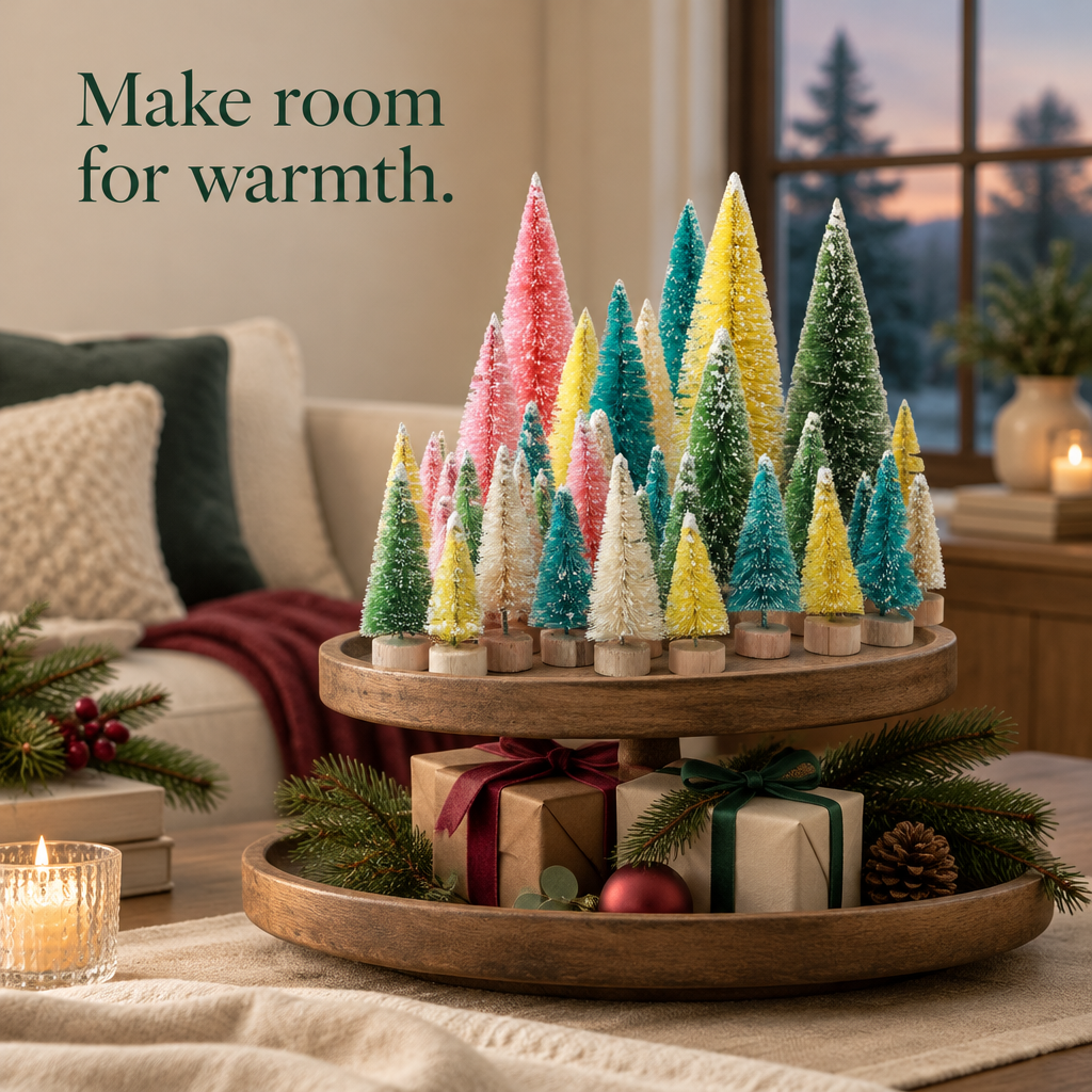 Colorful Snow-Frosted Mini Trees – 40 Pieces — in use