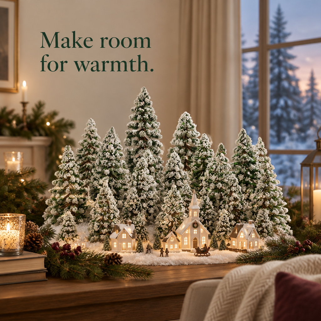 Snowy Cedar Model Trees – 35 Pieces — in use