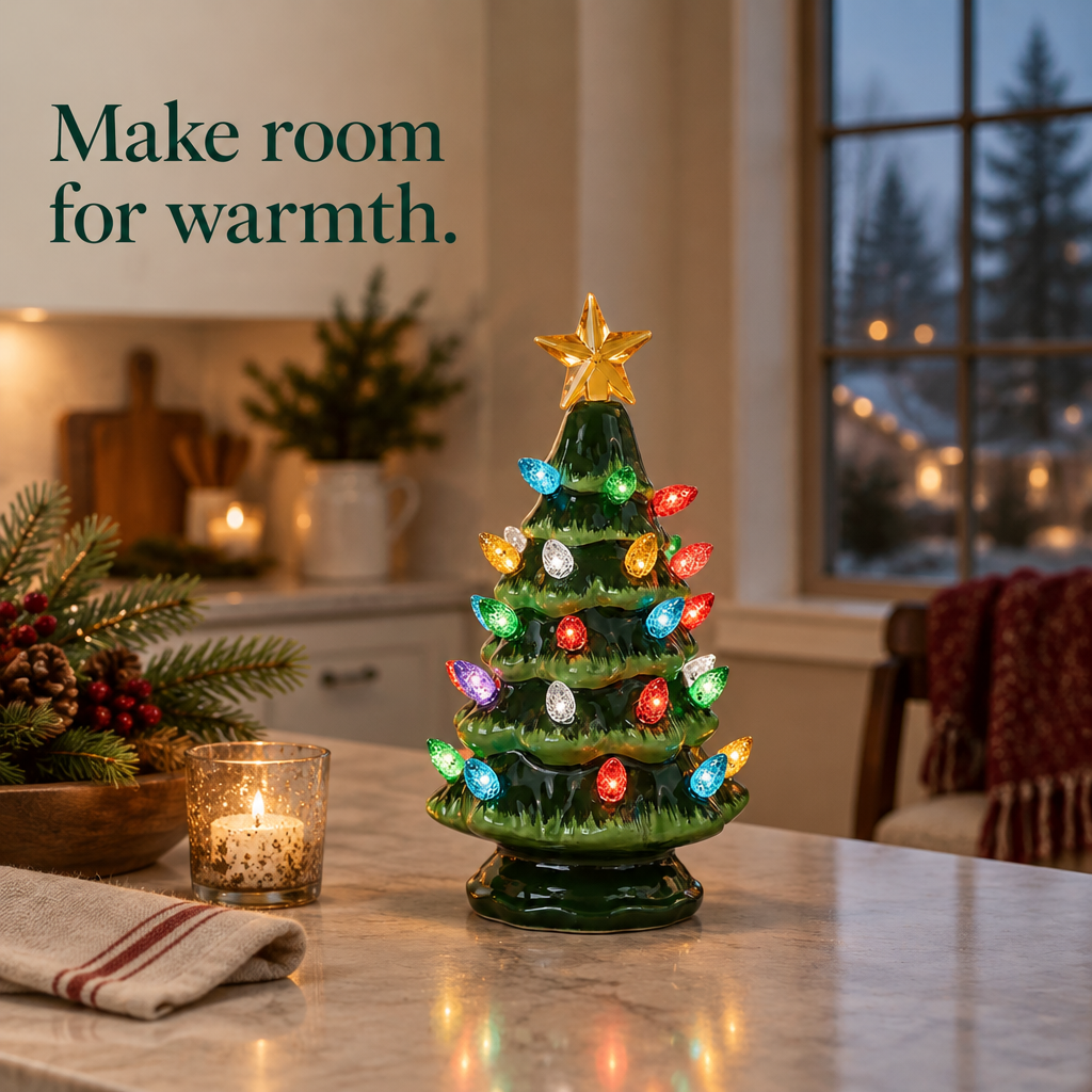 Lighted Ceramic Christmas Tree – 6.75 in — in use