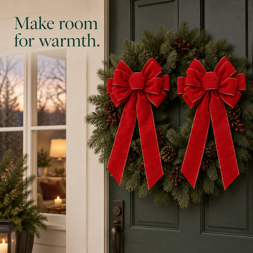 Large Red Velvet Bows – 2 Pack, 12 × 20 in — in use