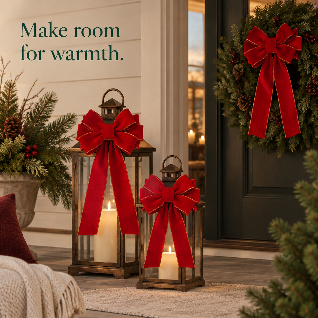 Gold-Edged Velvet Wreath Bows – 6 Pack, 31 in — in use
