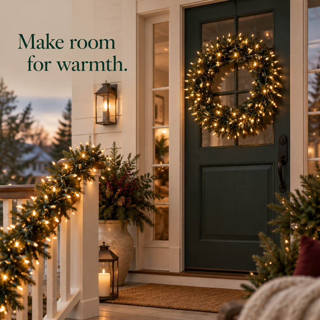 Battery Wreath Lights with Timer – 4 Pack, 16.8 ft — in use