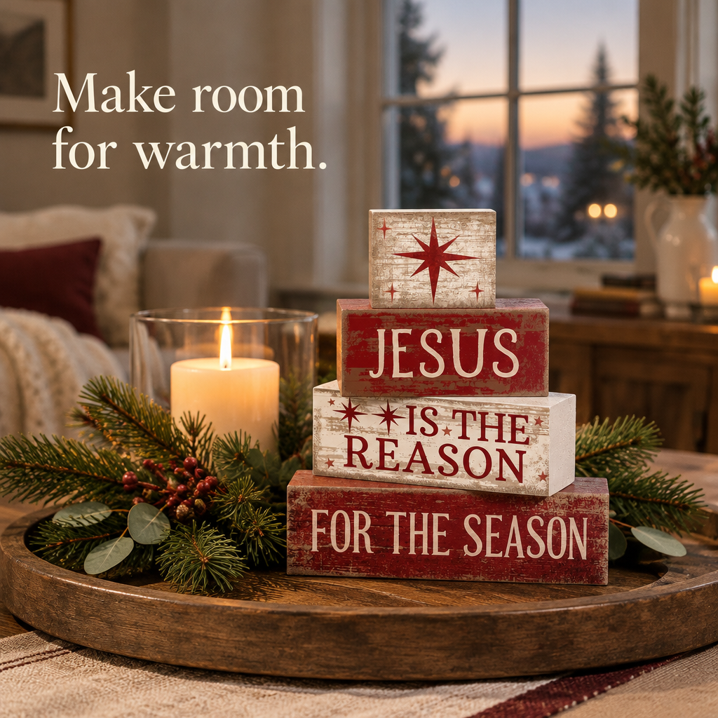 Jesus Is the Reason Wooden Book Stack – 4 Pieces — in use