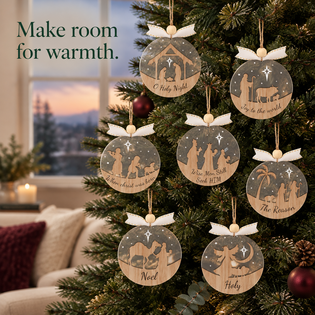 Clear Nativity Ornaments – 16 Pack — in use