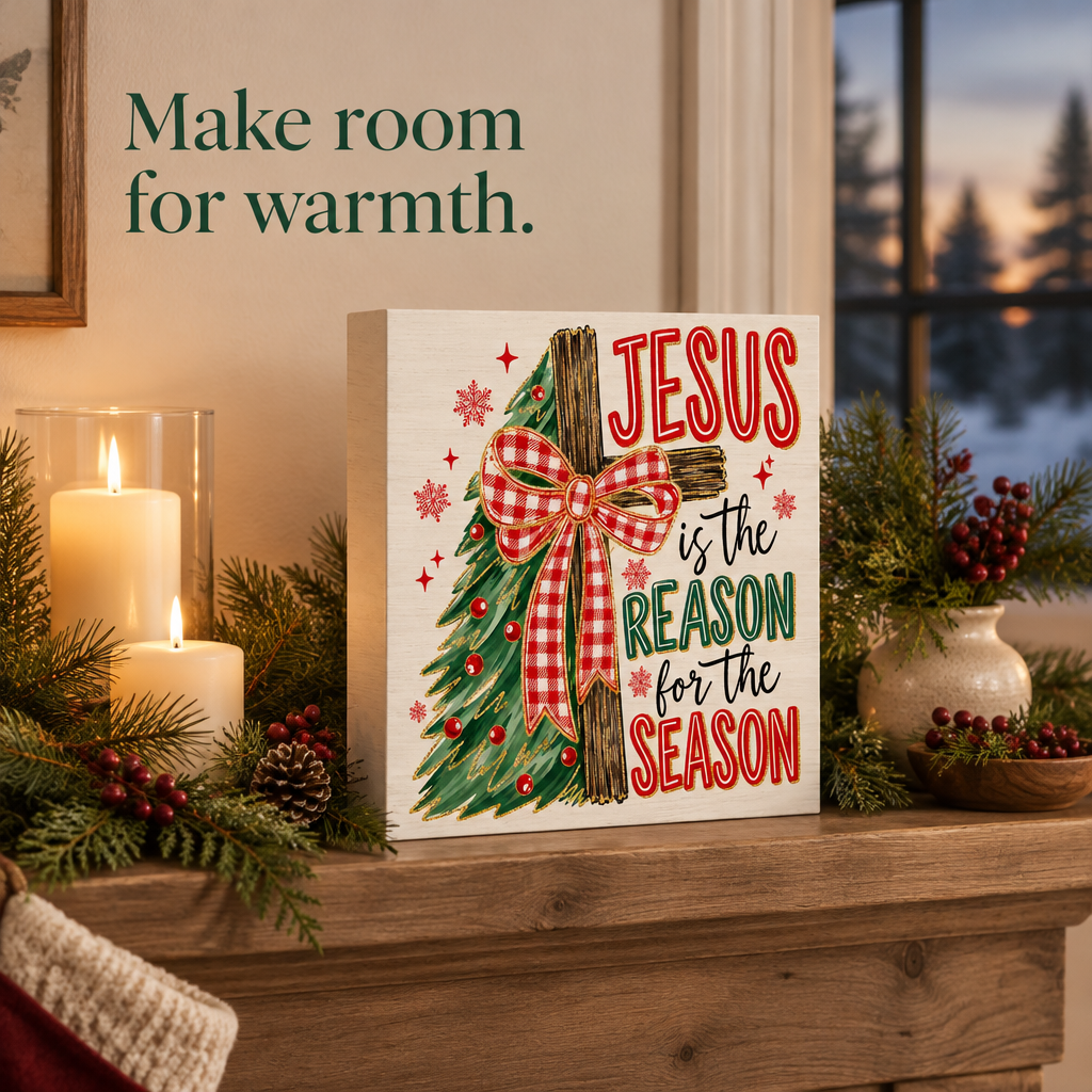 Jesus Is the Reason Wooden Box Sign — in use
