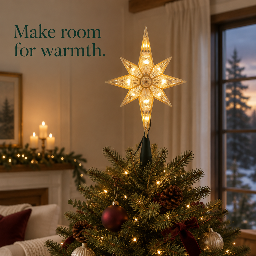 Lighted Star of Bethlehem Tree Topper – 11 in — in use