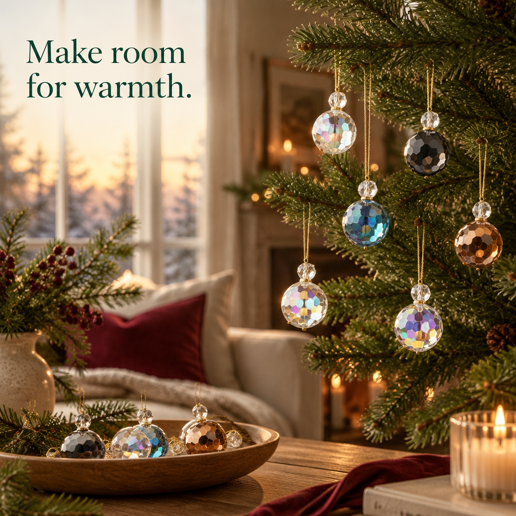 Mini Crystal Glass Ball Ornaments – 12 Pack — in use