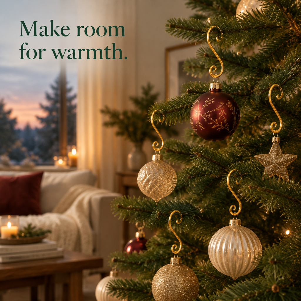 Gold S-Hook Ornament Hangers – 120 Pack — in use