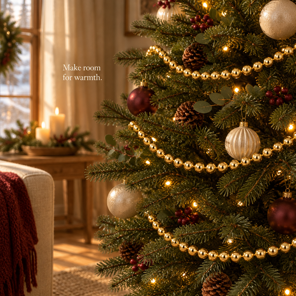Gold Faux Pearl Bead Garland – 50 ft — in use