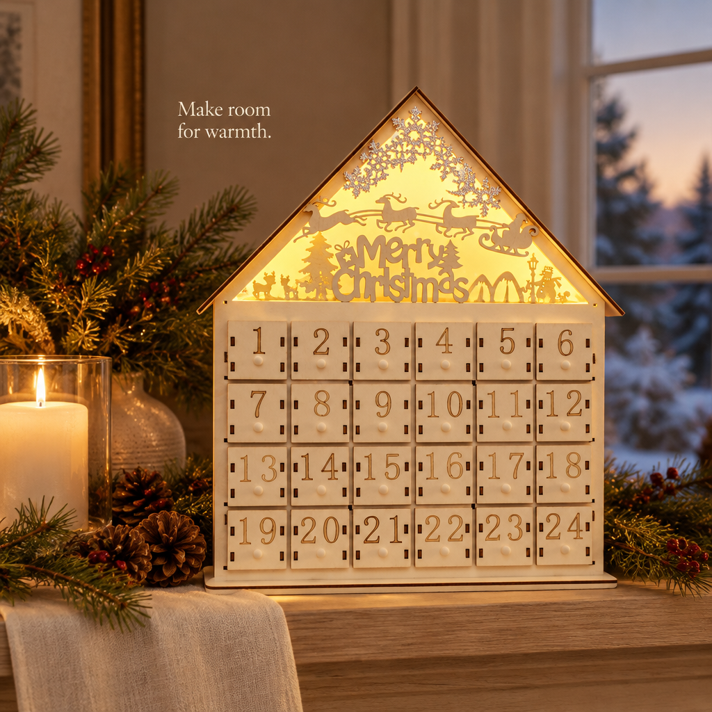 LED Wooden Advent Calendar with 24 Drawers — in use