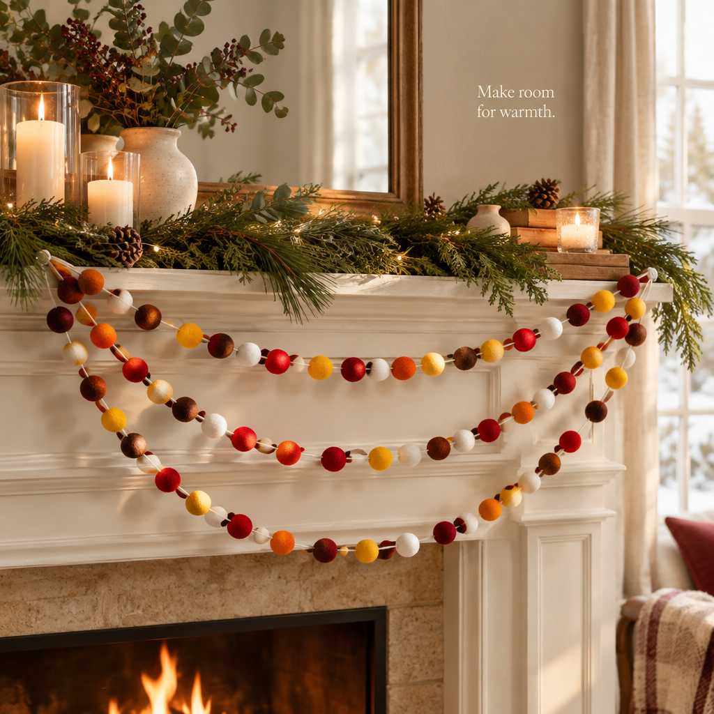 Felt Pom Pom Garland – 3 Pack, 6.5 ft — in use