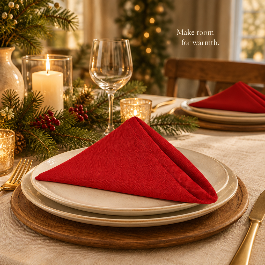 Red Cloth Napkins – 8 Pack, 17 × 17 in — in use