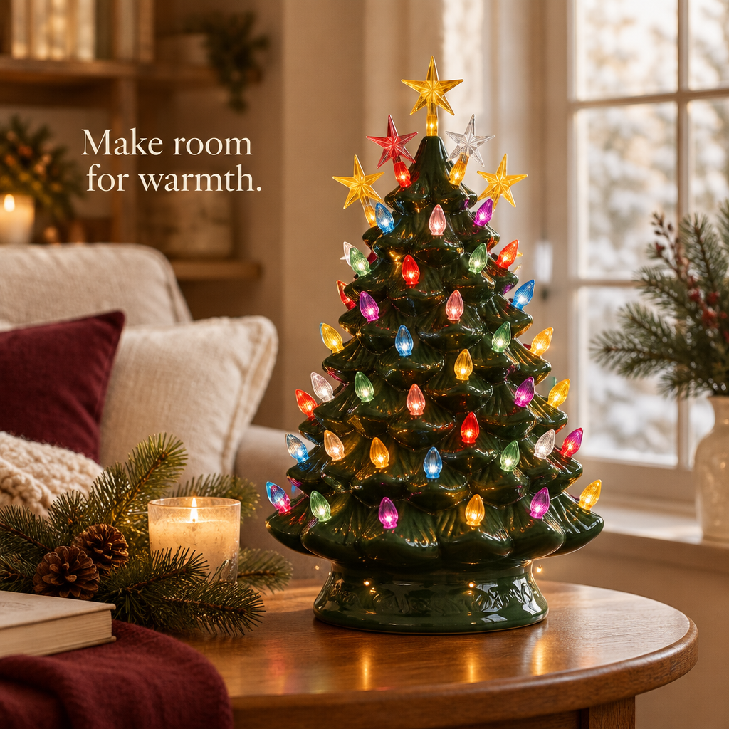 Ceramic Christmas Tree Replacement Pegs – 117 Bulbs & 5 Stars — in use