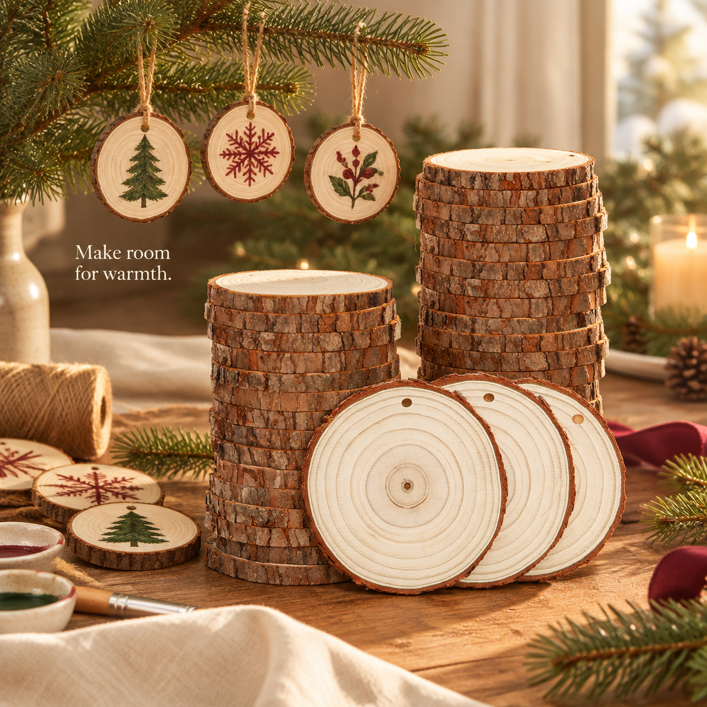 Natural Wood Slices with Bark – 30 Pack, 3.5–4 in — in use