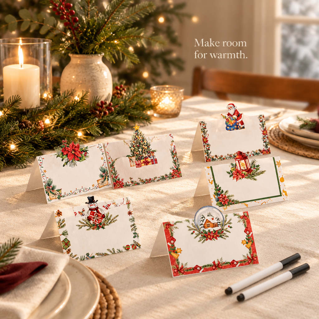Christmas Place Cards with 2 Markers – 36 Pack — in use