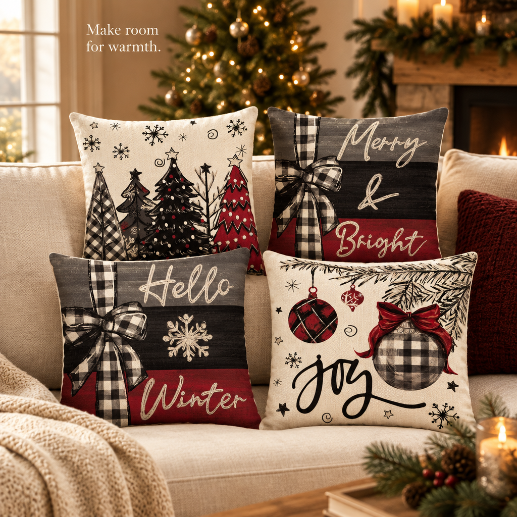 Merry Christmas Red Pillow Cover Set – 4 Pack — in use