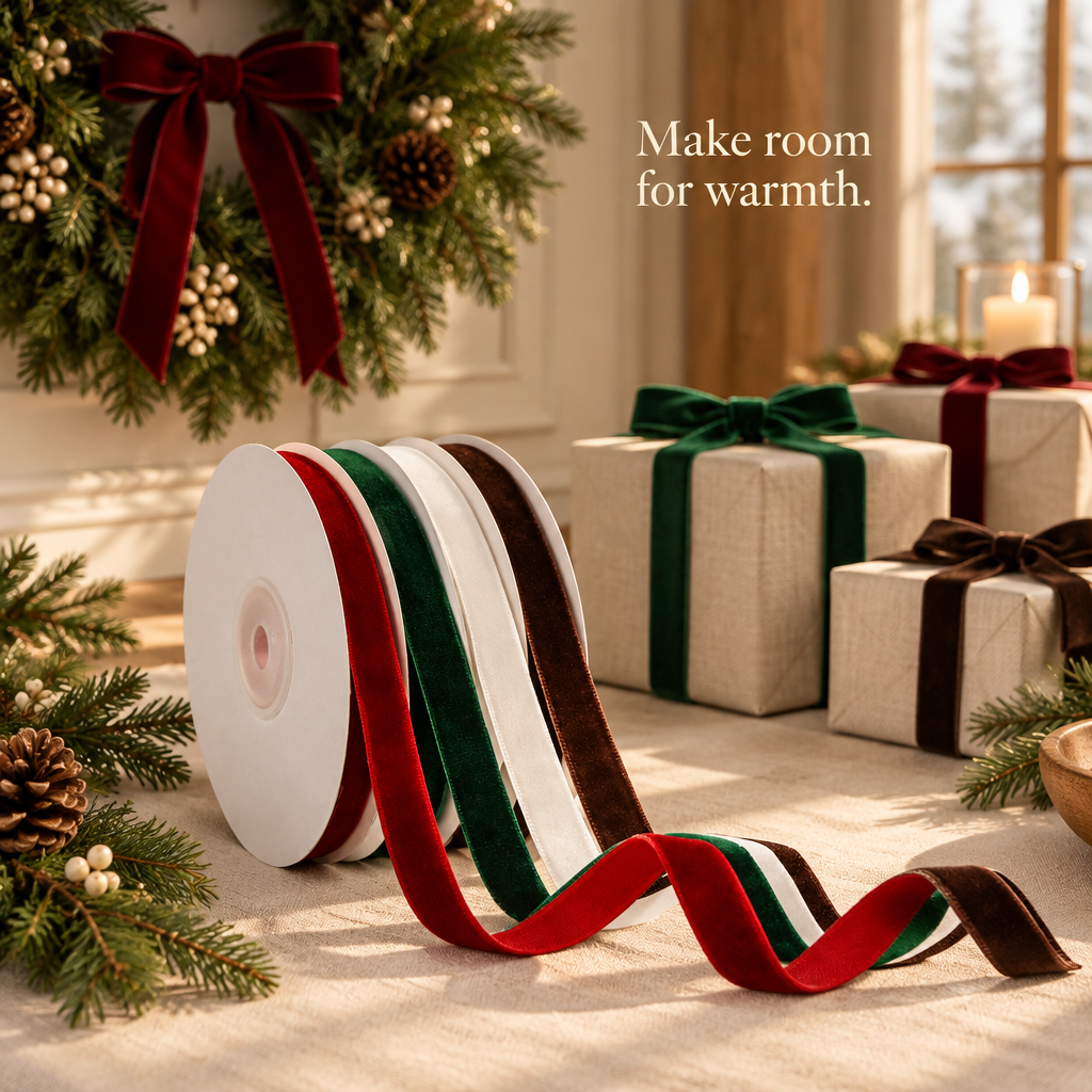 Christmas Velvet Ribbon Set – 4 Colors, 40 Yards — in use