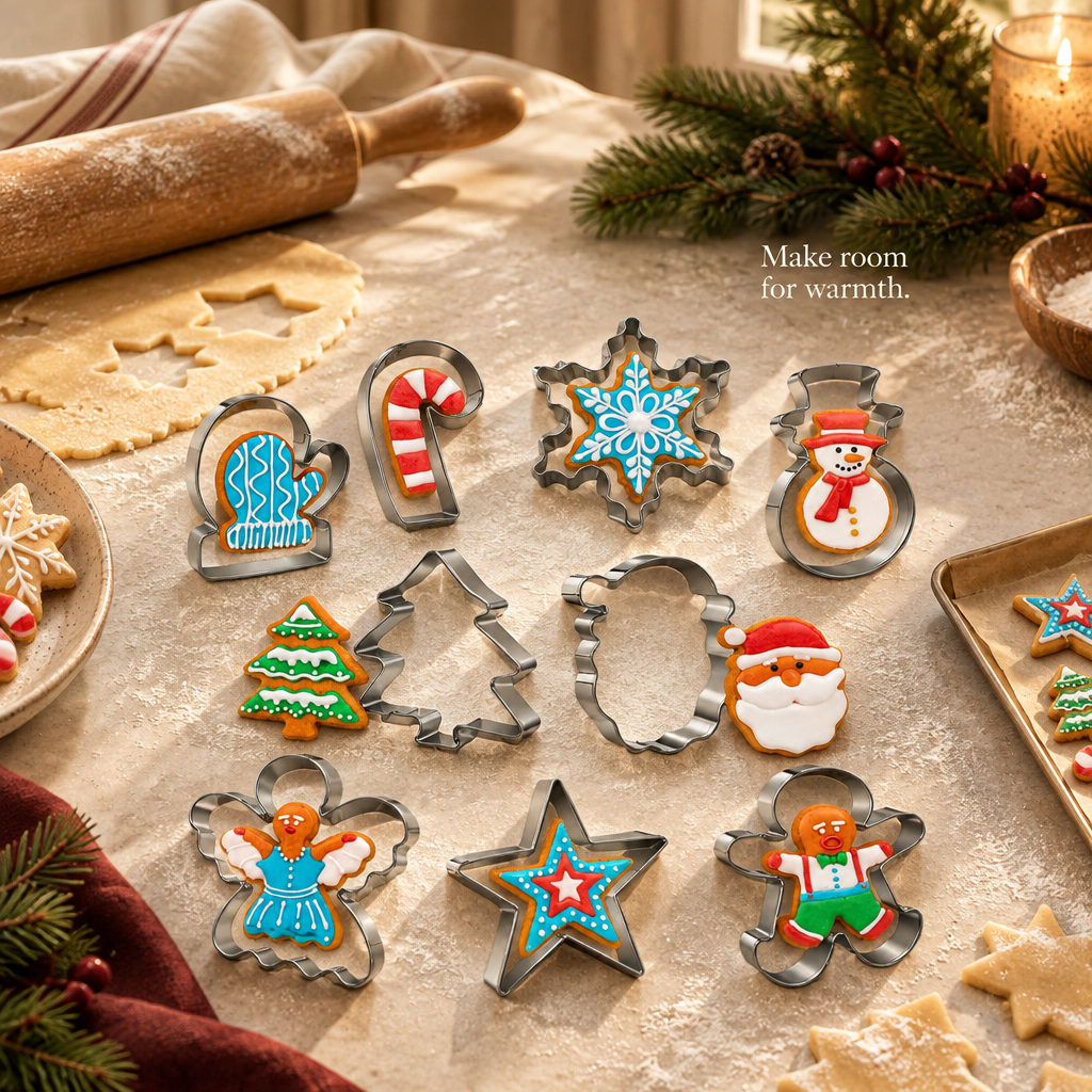 Stainless Steel Christmas Cookie Cutters – 9 Pack — in use