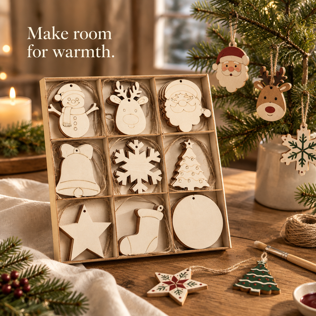 Wooden Christmas Ornament Craft Set with Tray – 45 Pack — in use