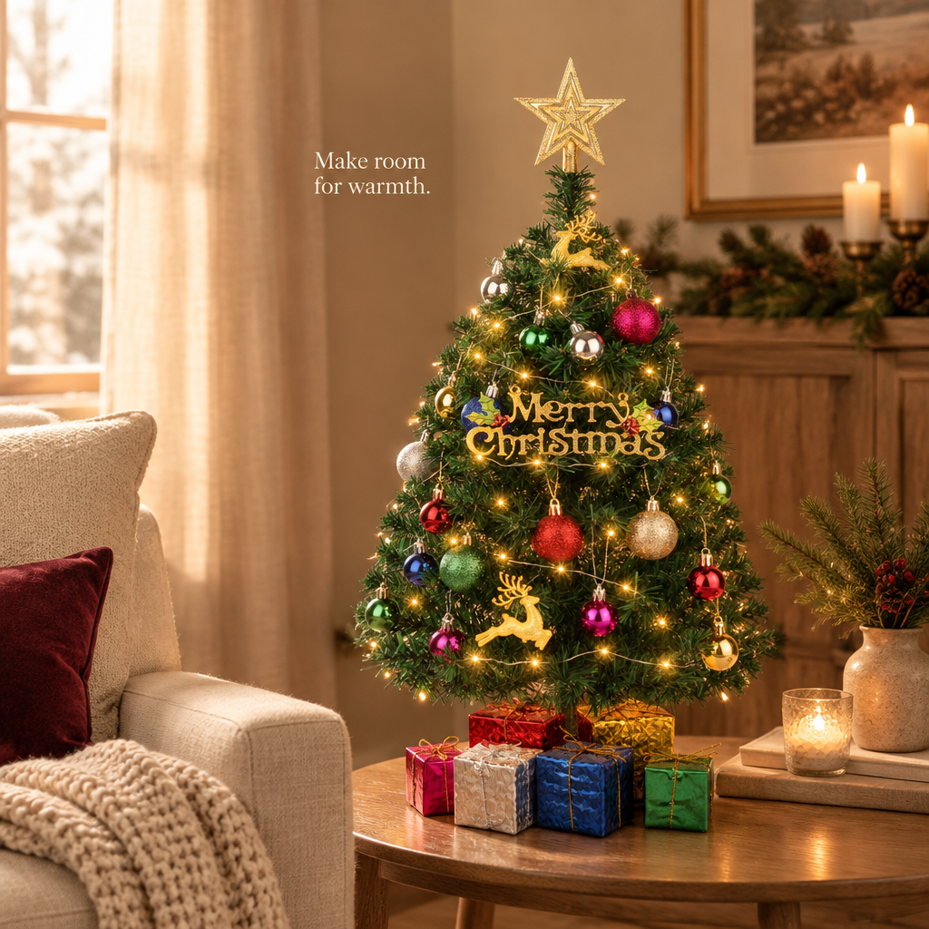 Mini Tabletop Christmas Tree with Lights – 2 ft — in use