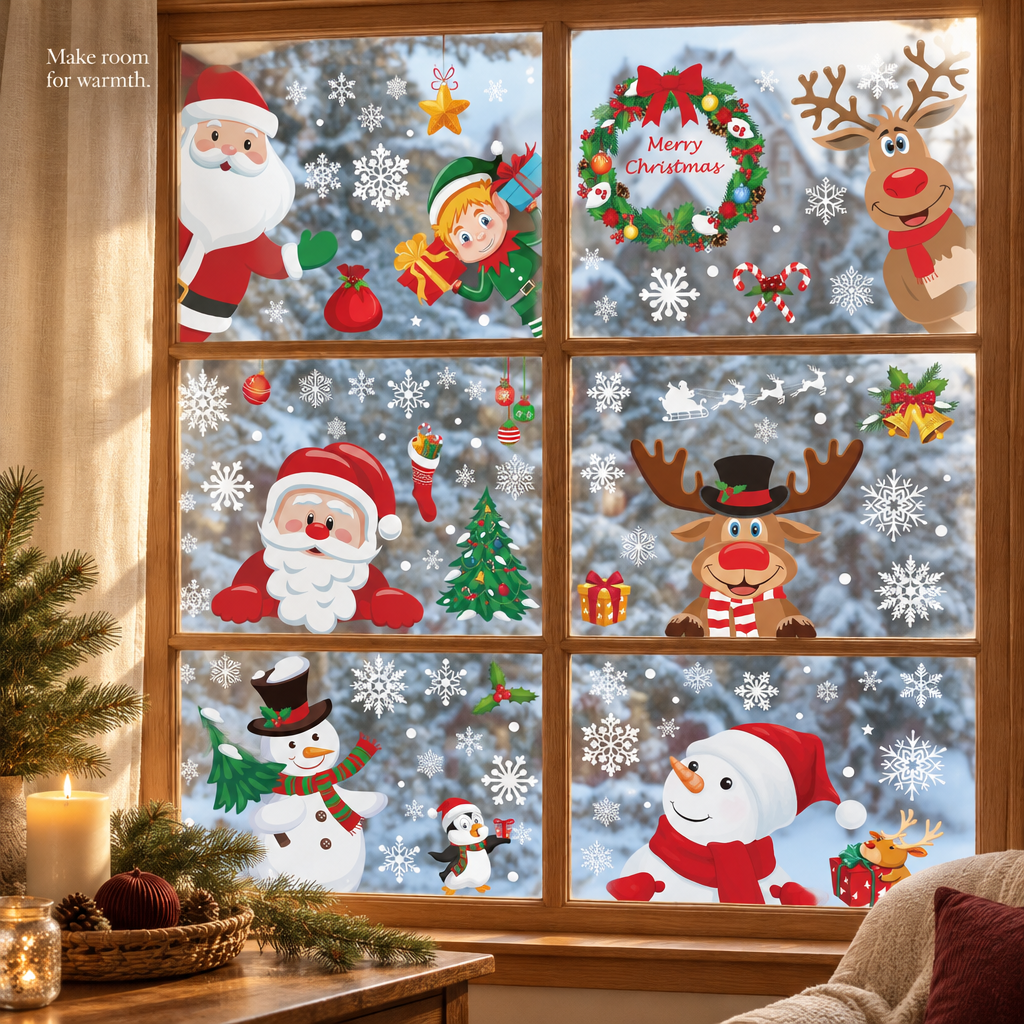 Christmas Character Window Clings – 186 Pieces — in use