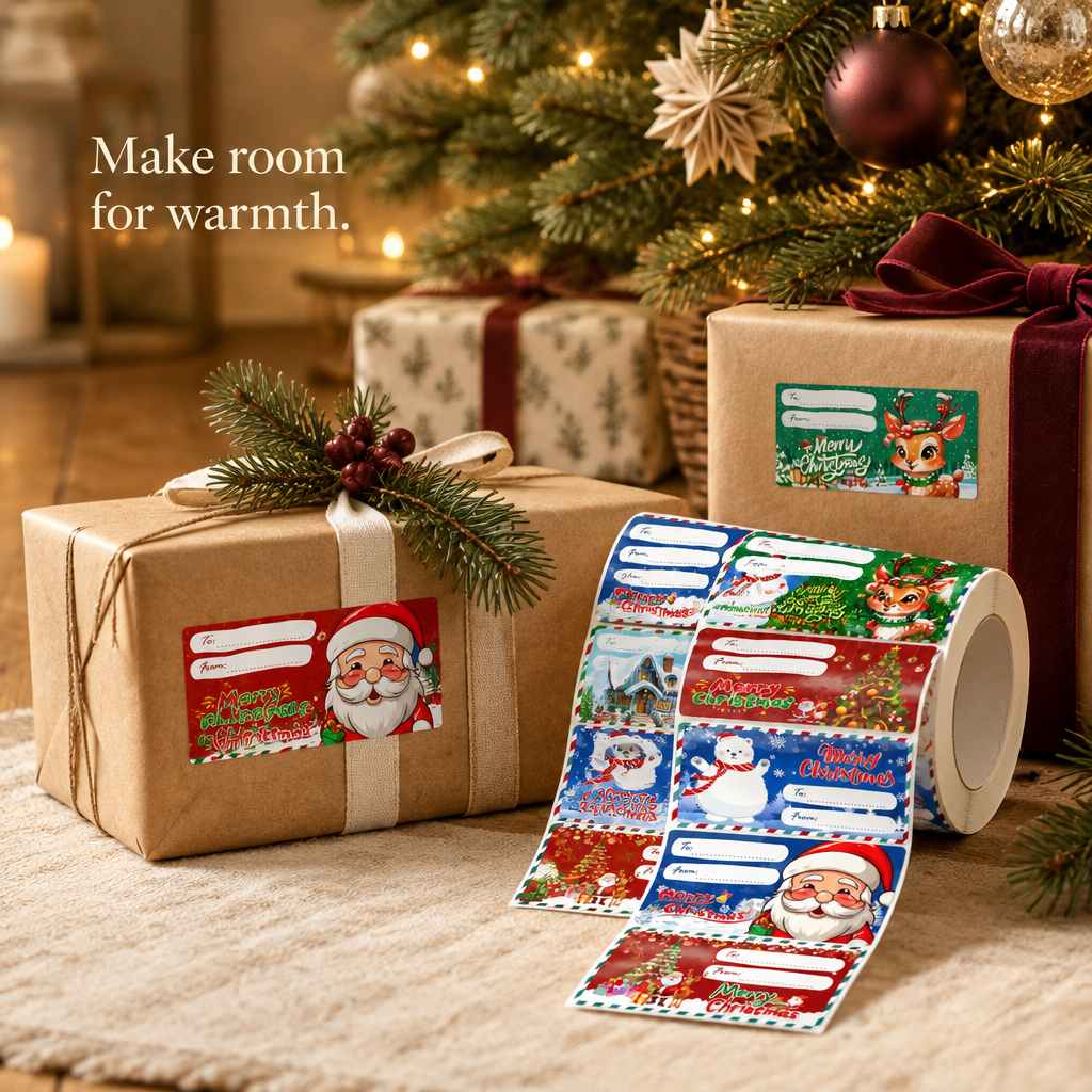 Christmas Gift Label Stickers – 300 Pack — in use