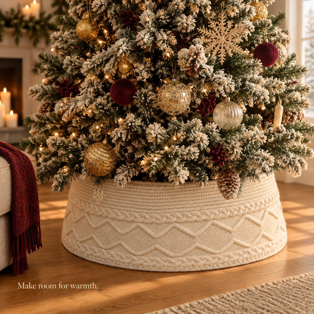 Cream Cable Knit Tree Collar – 23–30 in — in use