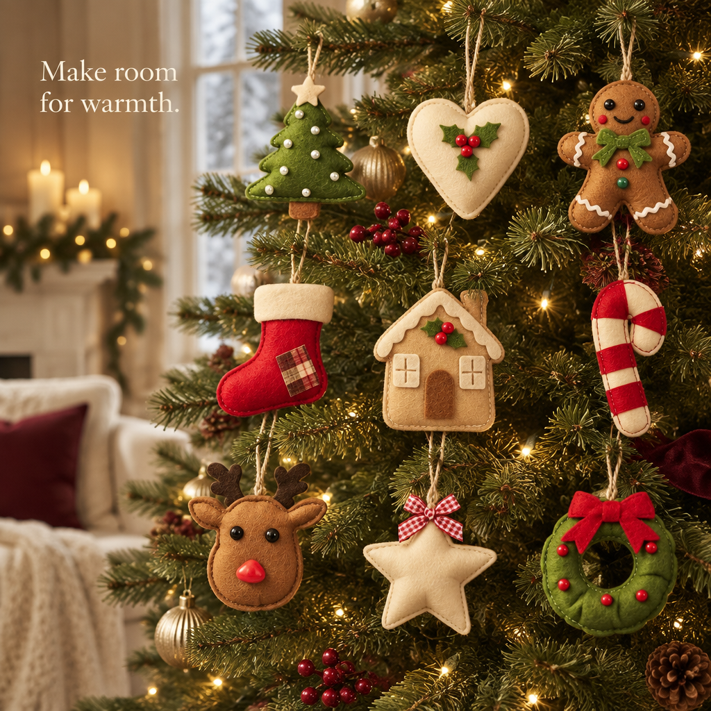 Stuffed Felt Christmas Ornaments – 9-Piece Assortment — in use