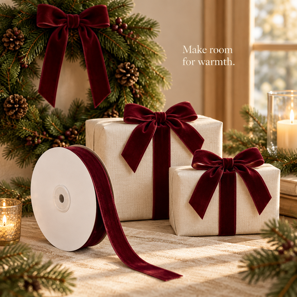 Burgundy Velvet Christmas Ribbon – 1 Inch, 10 Yards — in use