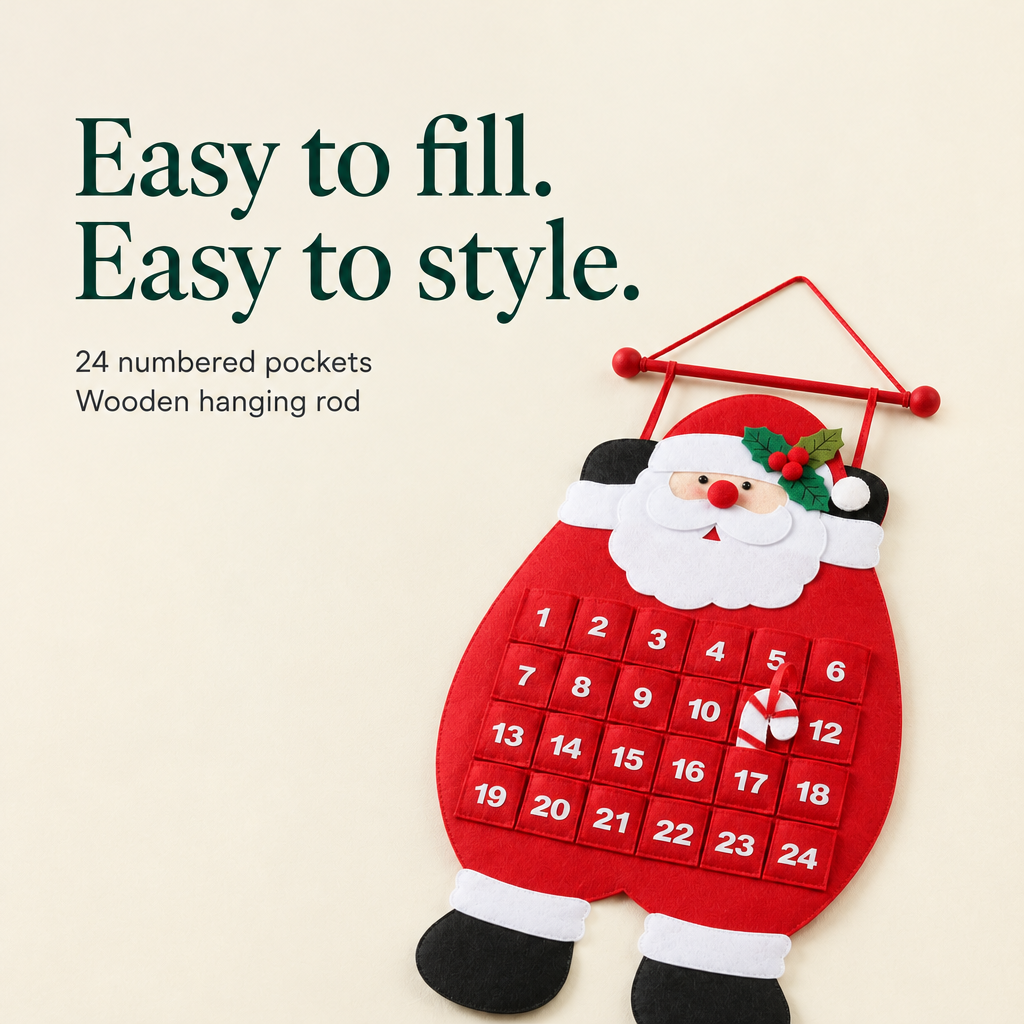 3D Felt Santa Hanging Advent Calendar — details
