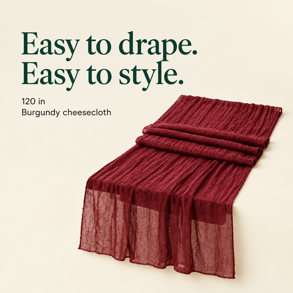 Burgundy Cheesecloth Table Runner – 120 in — details