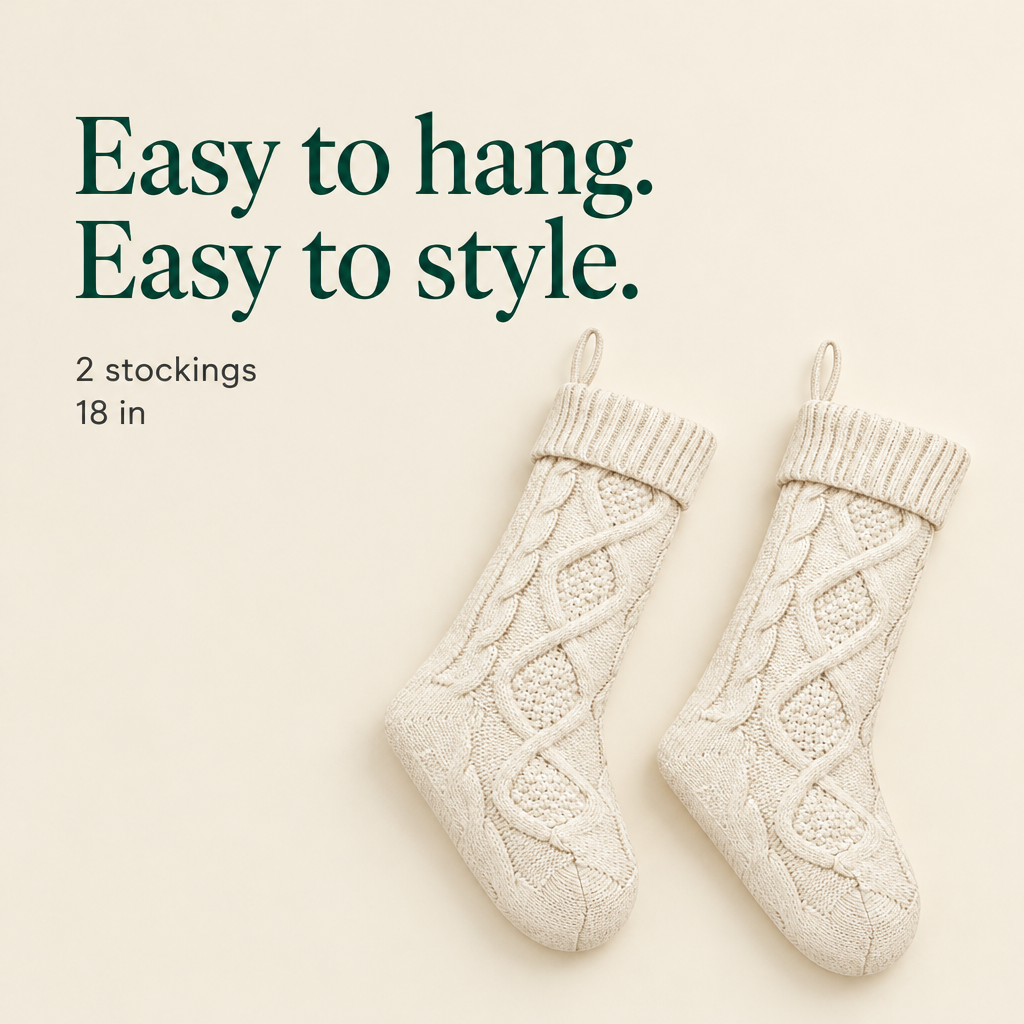 Cable Knit Christmas Stockings – 2 Pack, 18 in — details