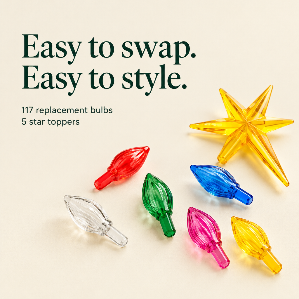Ceramic Christmas Tree Replacement Pegs – 117 Bulbs & 5 Stars — details