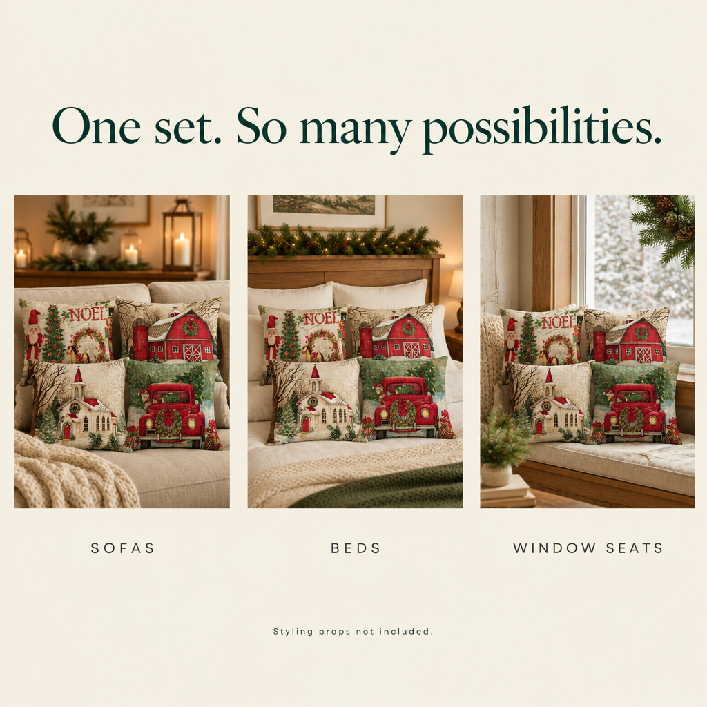 Christmas Linen Pillow Covers – Set of 4, 18 × 18 in — possibilities