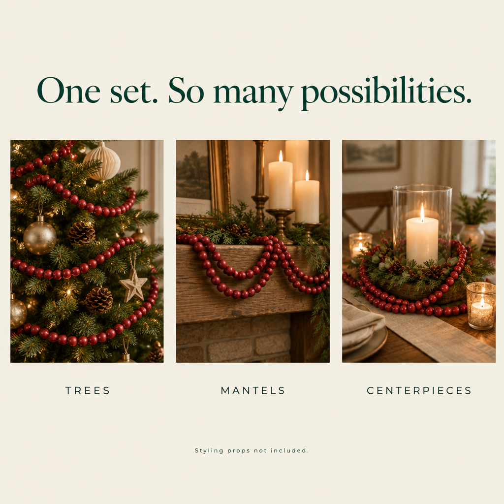 Cranberry Red Wood Bead Garland – 8.5 ft — possibilities