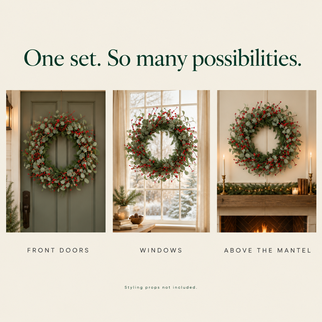 Eucalyptus & Red Berry Front Door Wreath – 18 in — possibilities
