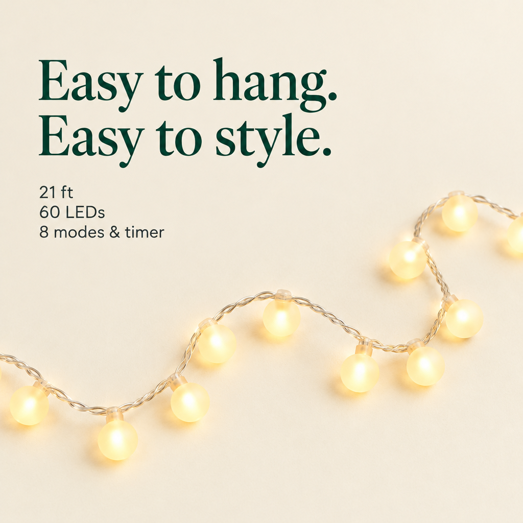 Frosted Globe String Lights – 21 ft, 60 LEDs — details