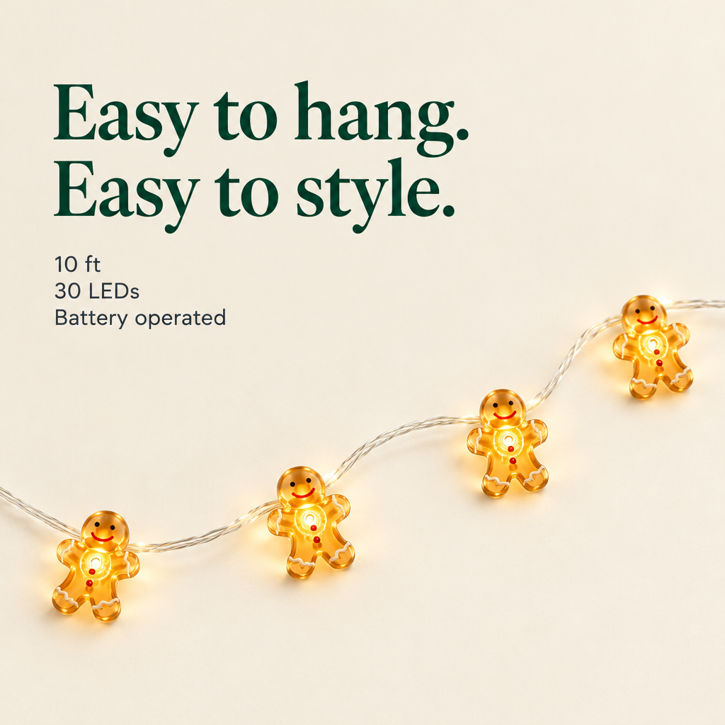 Gingerbread Man String Lights – 10 ft, 30 LEDs — details