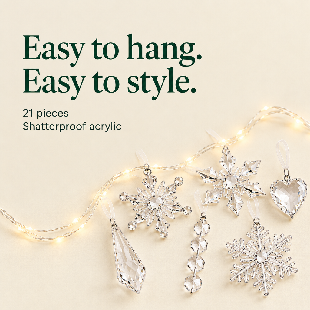 Crystal Drop Pendant Christmas Ornaments – 21 Piece Set — details