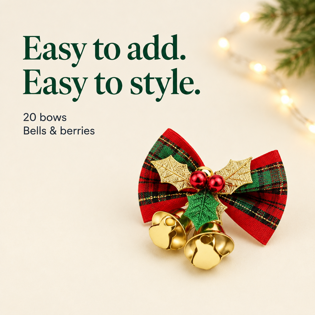 Mini Christmas Bows with Bells & Berries – 20 Pack — details