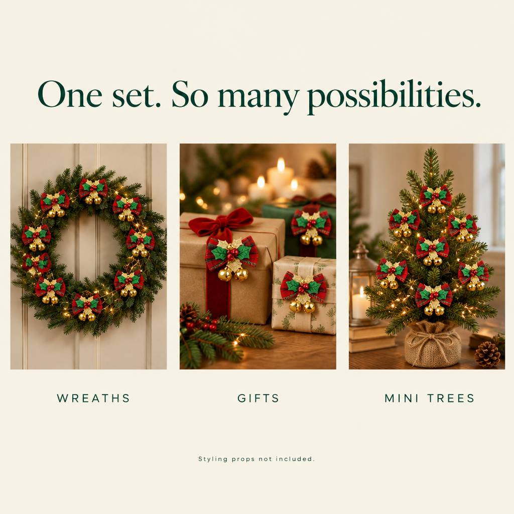 Mini Christmas Bows with Bells & Berries – 20 Pack — possibilities