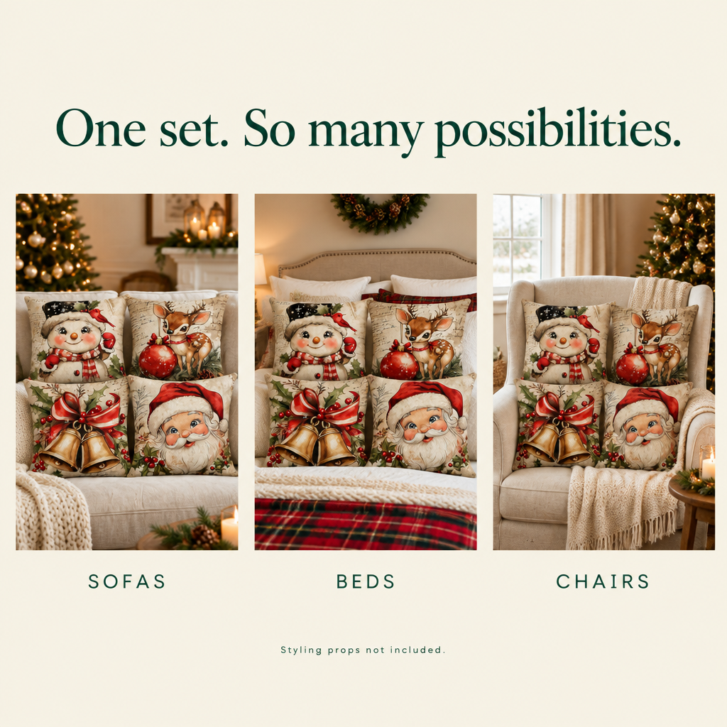 Vintage Snowman Christmas Pillow Covers – 4 Pack, 18 × 18 — possibilities