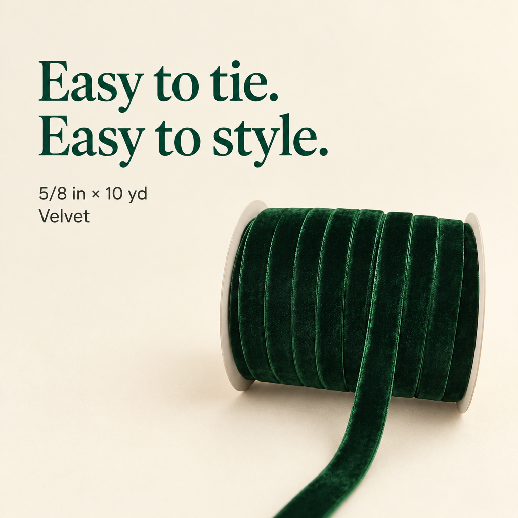 Dark Green Velvet Ribbon – 5/8 Inch, 10 Yards — details