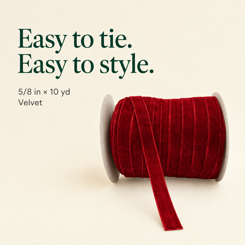 Red Velvet Ribbon – 5/8 Inch, 10 Yards — details