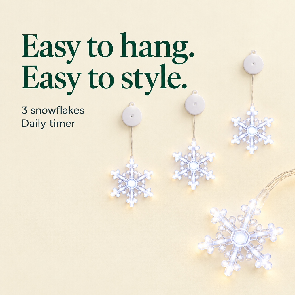 White LED Snowflake Window Lights – 3 Pack — details