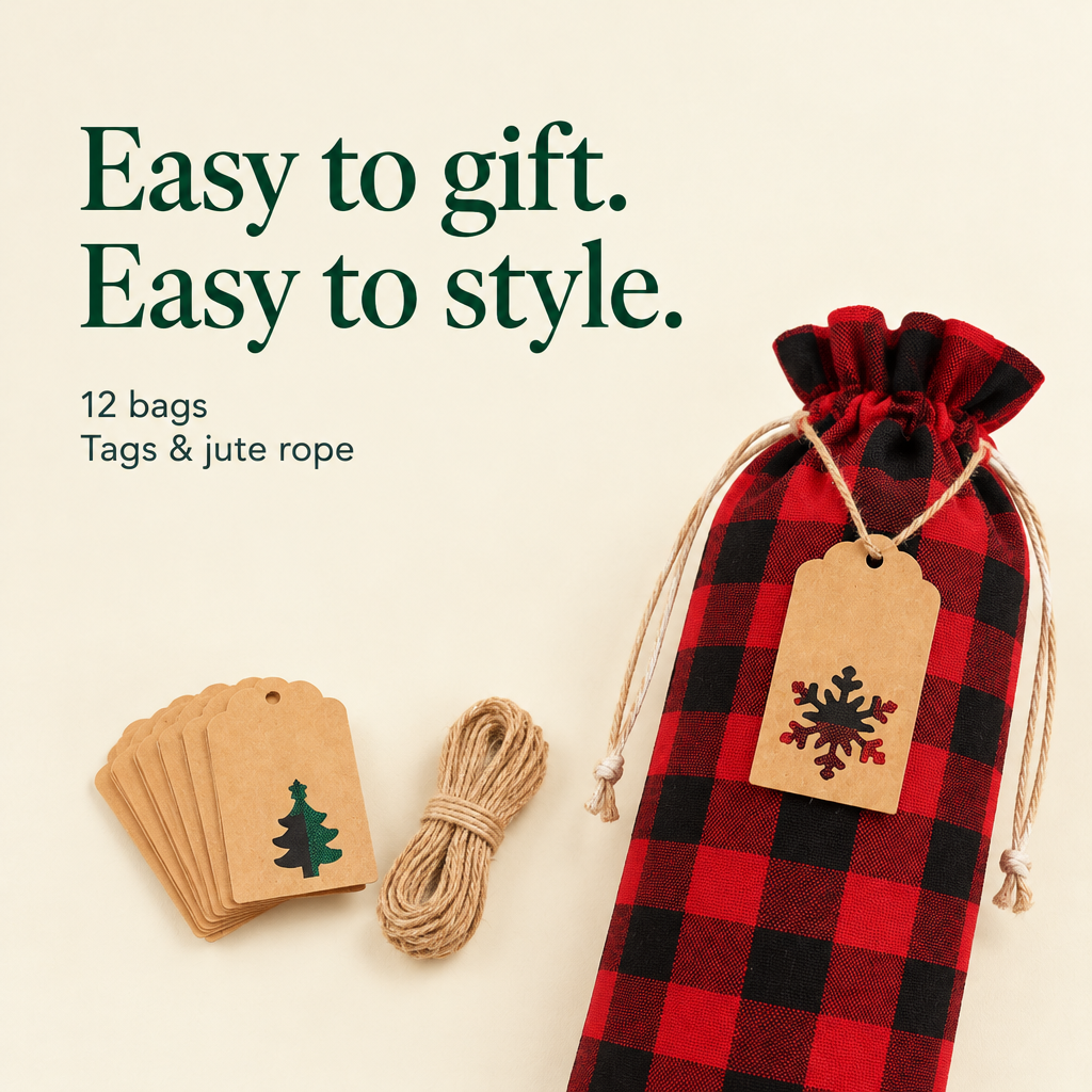 Buffalo Plaid Bottle Gift Bags & Tags – 12 Pack — details