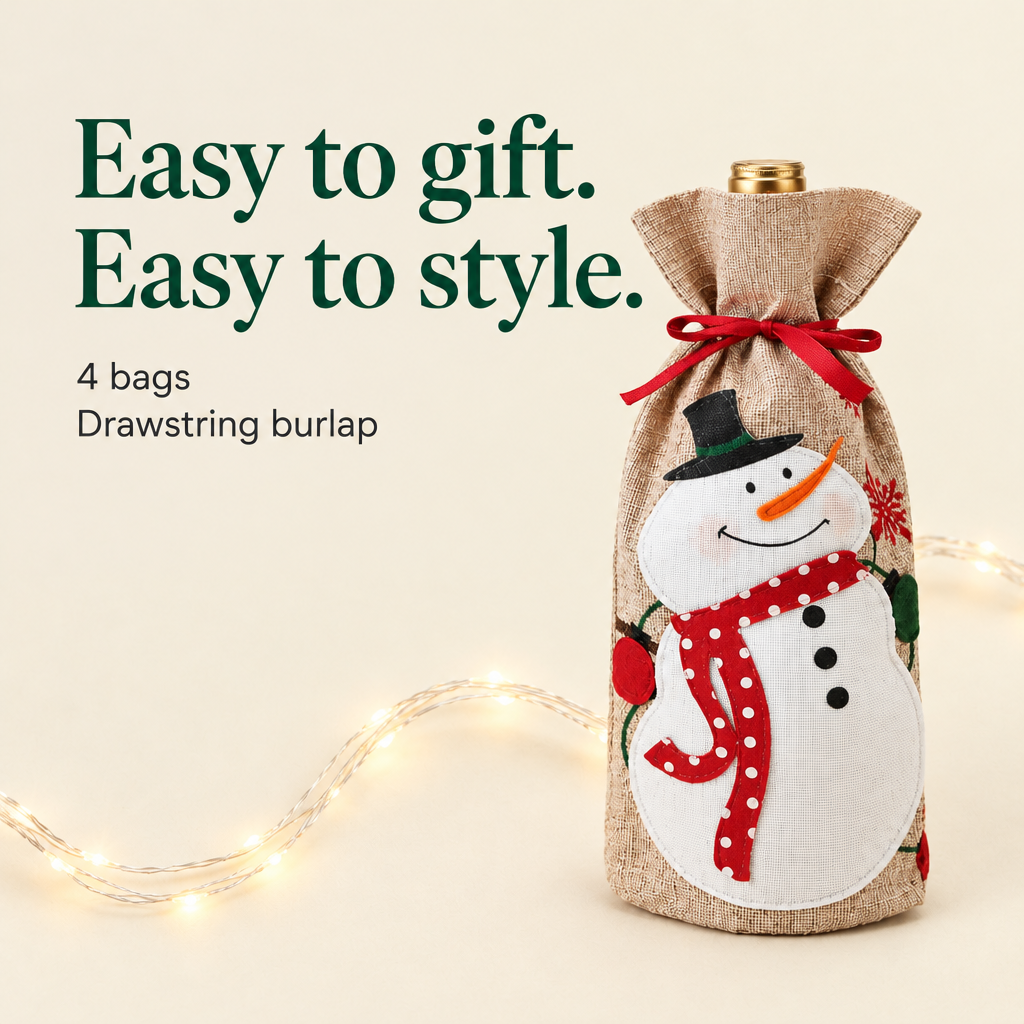 Christmas Burlap Bottle Gift Bags – 4 Pack — details