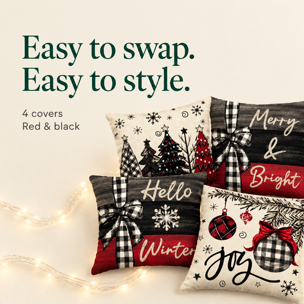 Merry Christmas Red Pillow Cover Set – 4 Pack — details