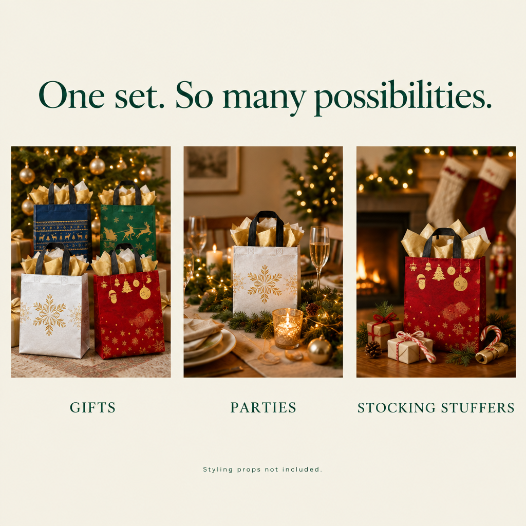Christmas Fabric Gift Bags with Gold Paper – 16 Pack — possibilities