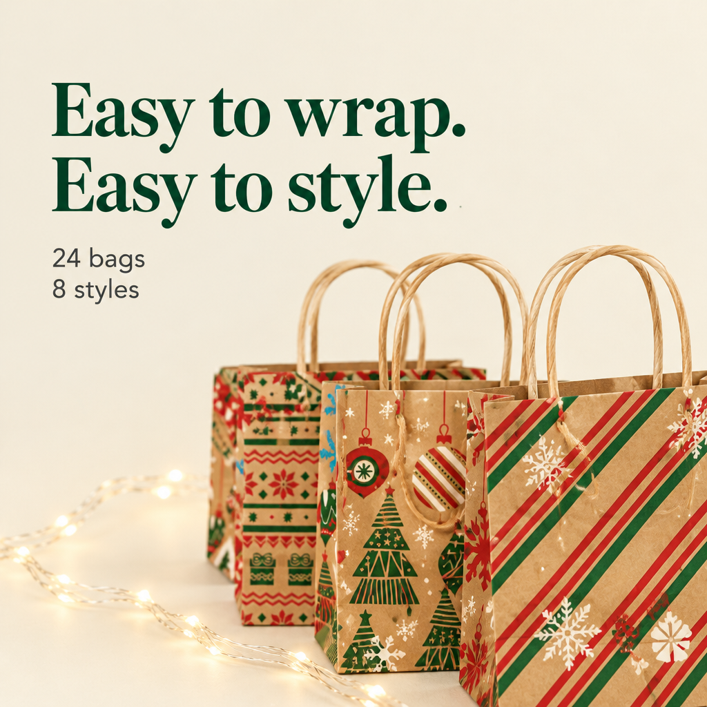 Christmas Kraft Paper Gift Bags – 24 Pack — details
